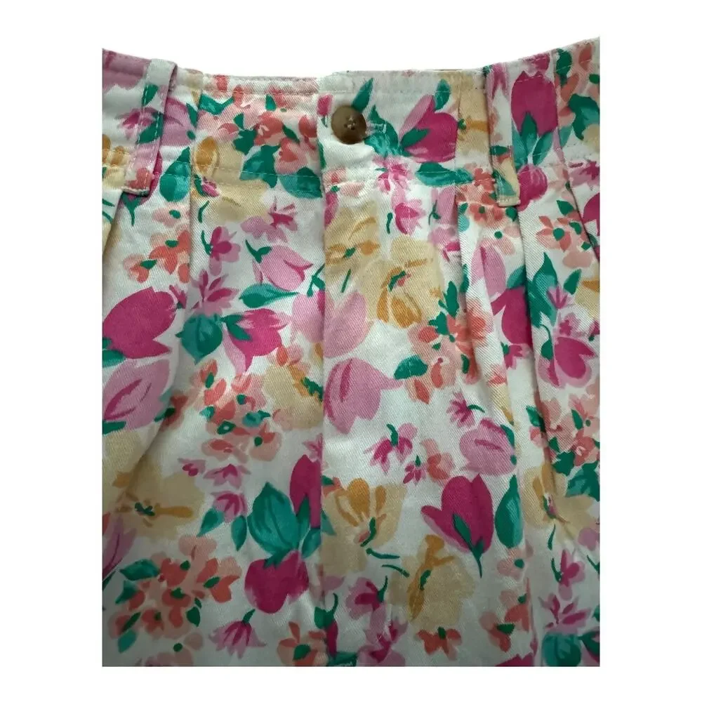 Vintage Hunt Club high waisted pleated floral, pockets, white, pink skirt size 8